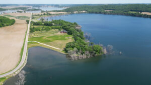 Aerial photo of a flooded lake.